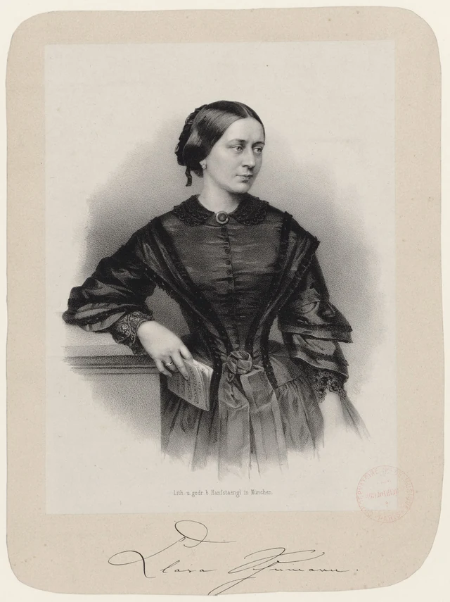 Clara Schumann in an 1860 lithograph by Franz Hanfstaengl.